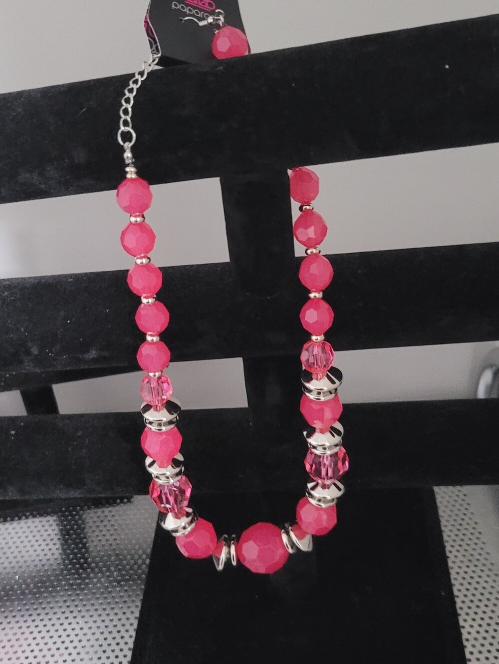 Paparazzi Fuchsia Faceted Bead Necklace with Silver Accents